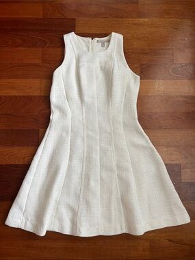 Banana Republic White Textured Sleeveless Fit-and-Flare Mini Dress
